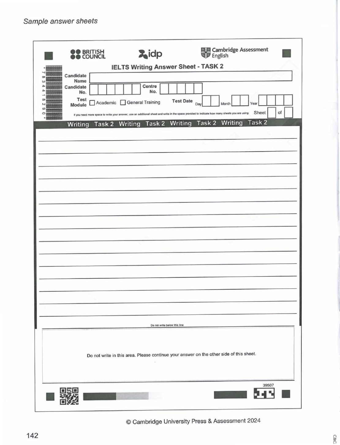 IELTS Writing answer sheet, Task 2