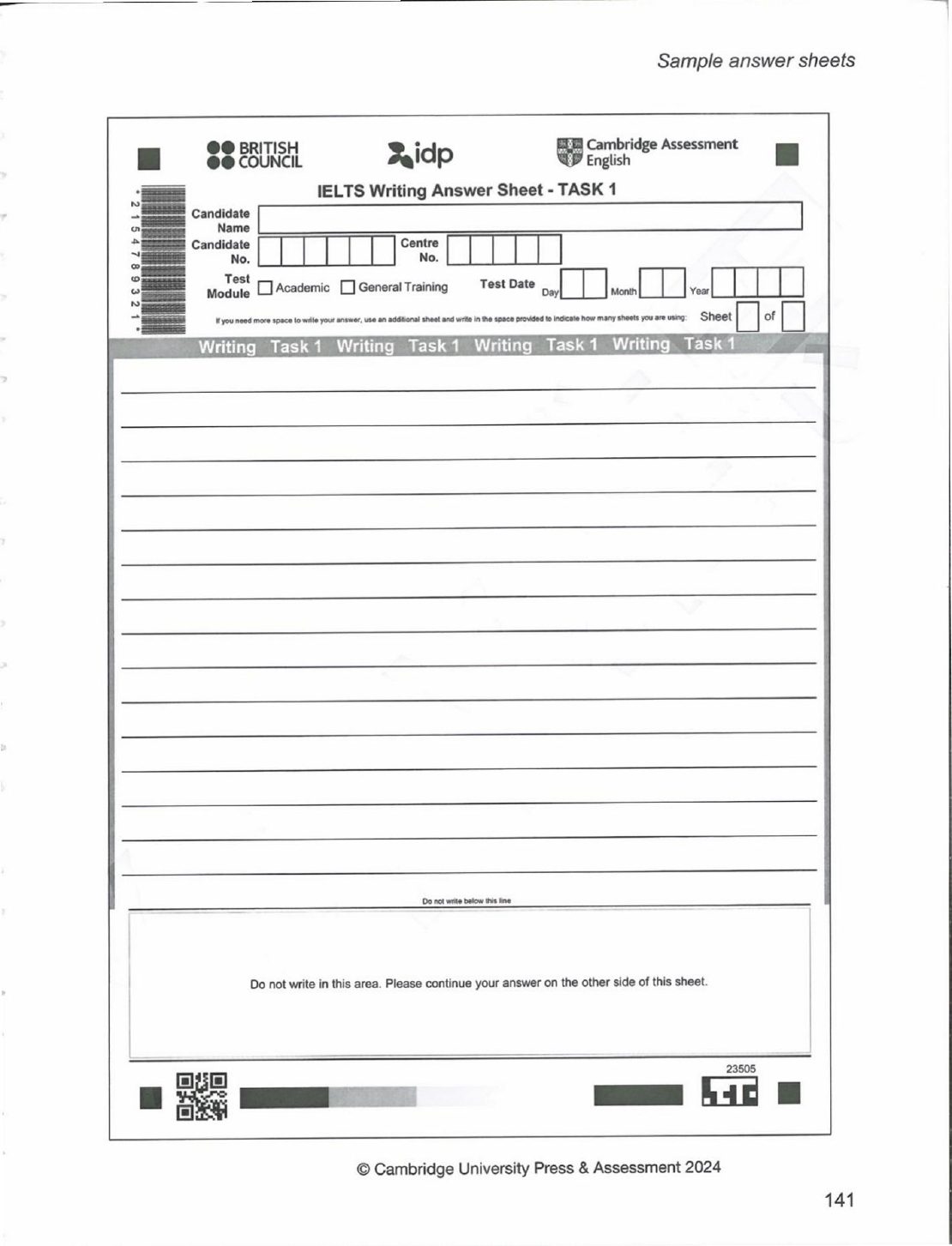 IELTS Writing answer sheet, Task 1